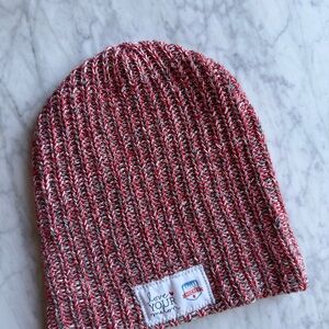 Love Your Melon Red and White Ribbed Knit Hat